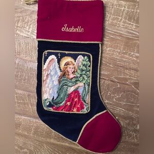 Lillian Vernon Red and Blue Isabelle Angel Christmas Stocking